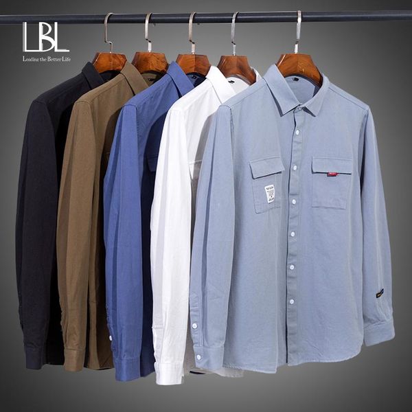 

men's casual shirts 2021 long sleeve oxford solid shirt front patch chest pocket regular-fit button-down collar thick work, White;black