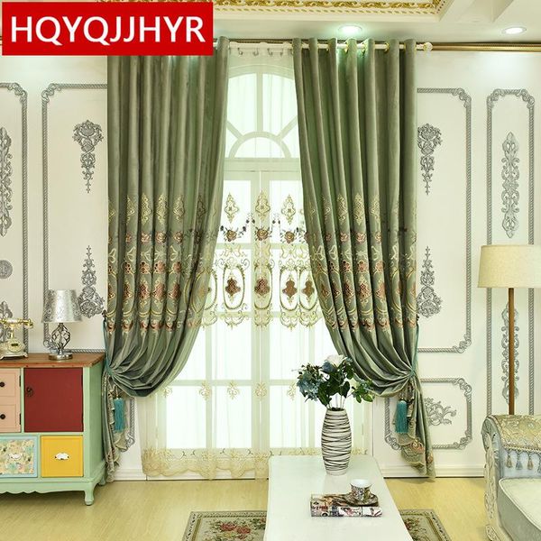 

curtain & drapes european velvet embroidery curtains for living room classic custom luxury green bedroom /study