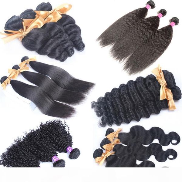 

deep curly raw virgin indian brazilian peruvian malaysian loose body wave bundles unprocessed human hair weaves kinky straight extensions, Black