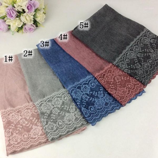 

scarves 2021 spring fashion polyester tie dye women scarf plain cotton floral lace hijab muslim head wrap 10pcs/lot1, Blue;gray