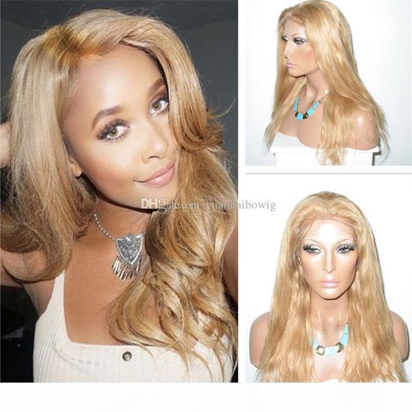 

color 27 natural straight human hair brazilian honey blonde lace front wig ing, Black;brown