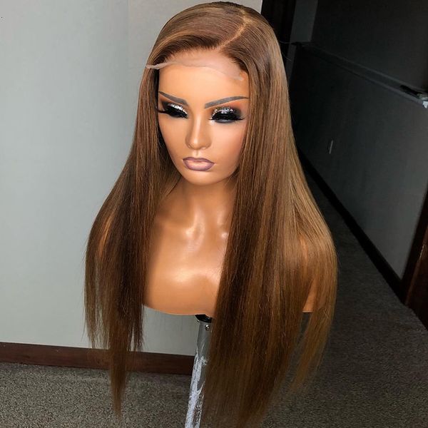 

synthetic lace front wigs for black women long silky straight brown color heat resistant natural hairline fiber daily wig, Black;brown