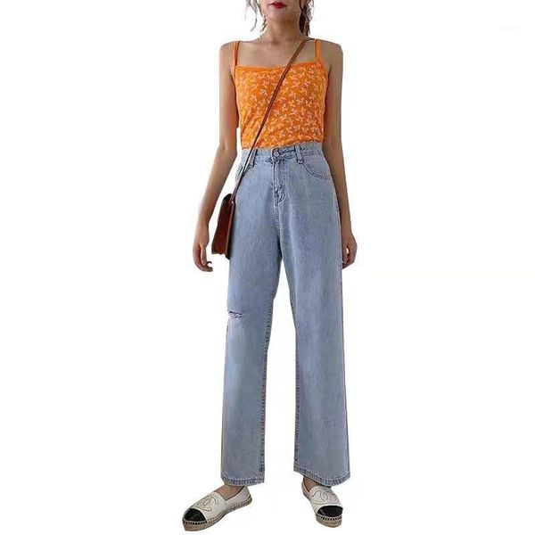 

normov autumn high waist straight jeans women vintage loose bleached wide leg pants oversize jeans female casual hole1, Blue