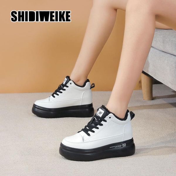 

women genuine leather boots plush platform fashion warm high-shoes casual woman waterproof female winter shoes va237, Black