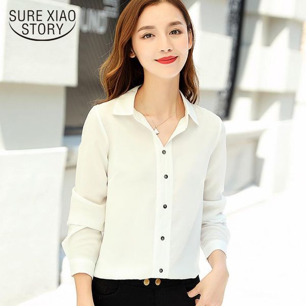 

chiffon women blouses 2019 spring new fashion lady office work clothing white turn down collar professional women 2433 501