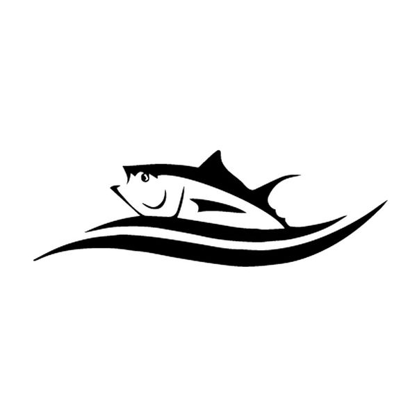 

17cm*5.6cm vinyl decals cartoon fish tuna in waves car sticker black/silver c24-0811