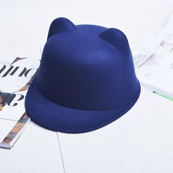 

2017 new fashion woolen women's fedora hat autumn winter solid color cat ear animal cap in stock wmtsvl xhlove, Black;white