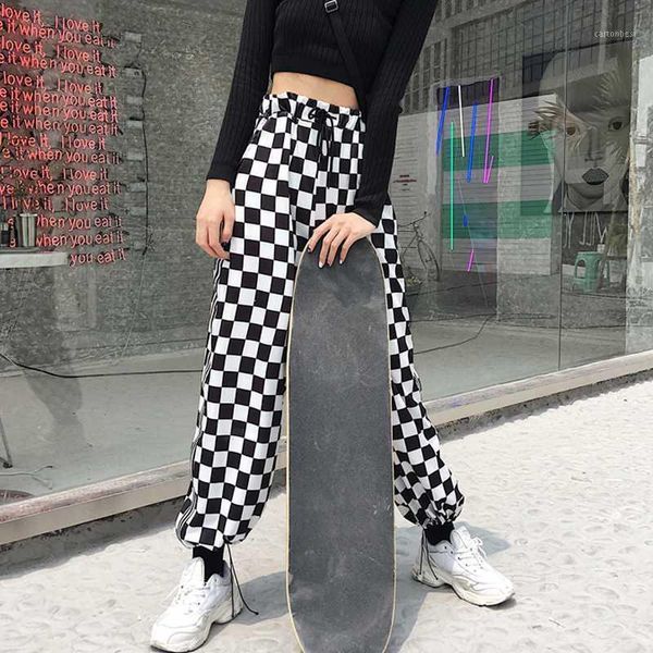 

women's pants & capris korea ins harajuku bf street men and women black white checkered grunge plaid1