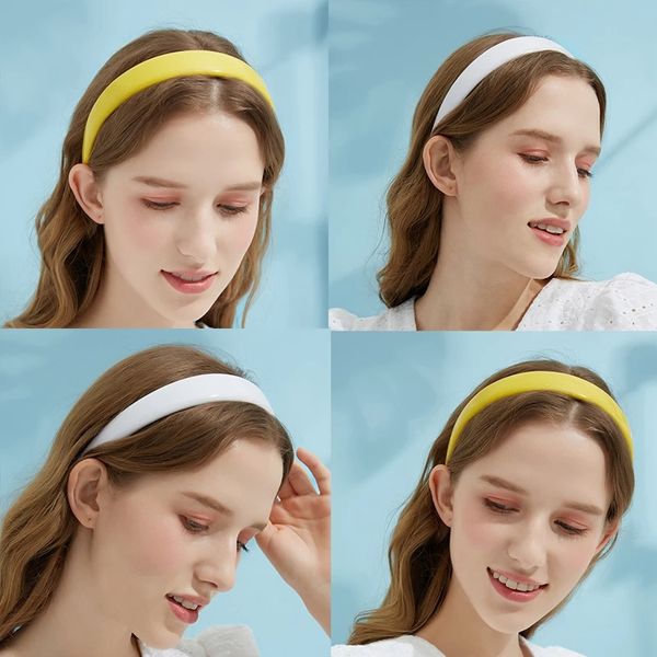 Kadınlar Kafa Parlak PU Deri Retro Hairbands Kadınlar için Yastıklı Kızlar Saç Bandı Kadın Saç Aksesuarları Kafa Çemeği Çerçeve