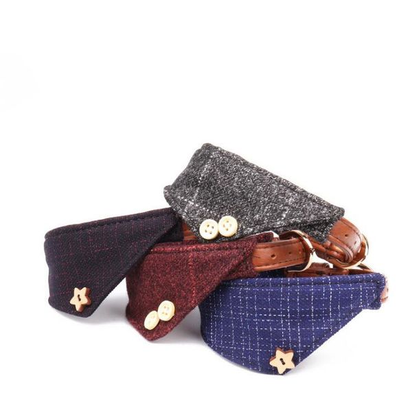 

plaid triangle puppy collars for small dogs adjustable puppy leather collar cute plaid bandana with button decor dog collar gifts zyy377