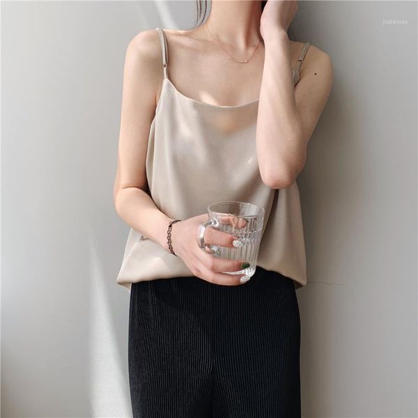 

new single wear texture satin thin shoulder strap camisole female 2020 spring and summer fashion casual solid color vest b3151, White