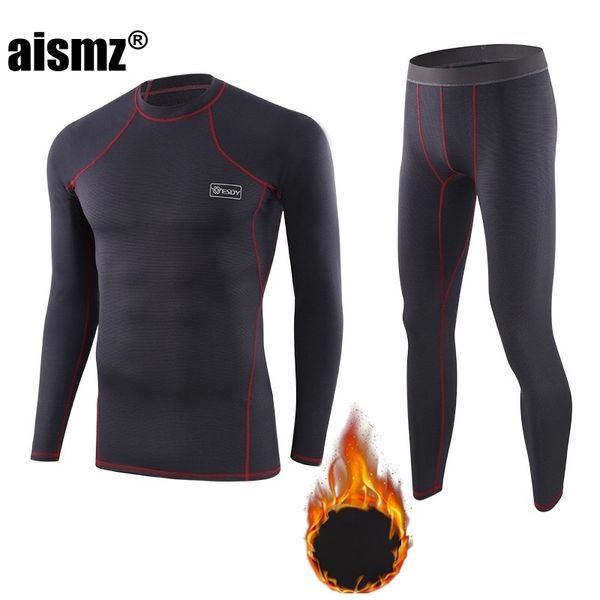 

aismz thermal underwear long johns men tracksuit sports fleece warm breathable elasticity quick-drying thermo pants sets lj201008, Black;white
