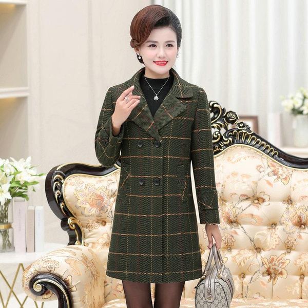 

winter plaid wool tweed coat women green gray red thicken quilte woolen blend overcoat lady double-breasted notched collar coats1, Black