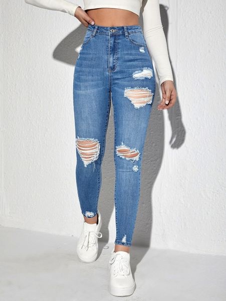 

ripped detail skinny jeans o9sy#, Blue