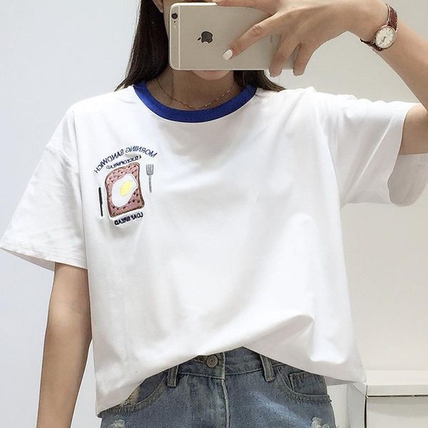 

new summer korean version of the wild loose half-sleeved shirt soft sister round neck student short-sleeved t-shirt, White