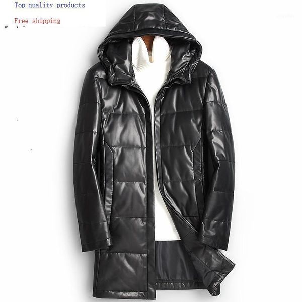 

genuine leather jacket men winter duck down jacket men 100% sheepskin hooded coat chaqueta cuero 81x89808 yy2721, Black