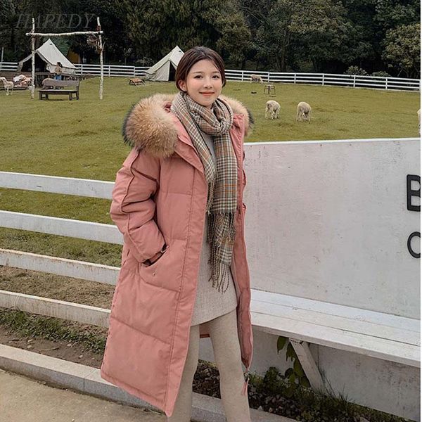 

hapedy women winter jacket 2020 long coat female hooded down parka ladies new warm jacket loose big fur collar coat, Black