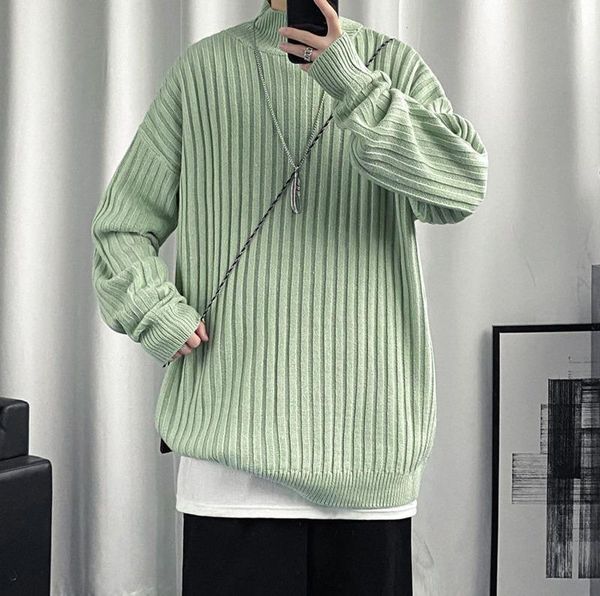 

2021 spring and autumn new youth popular loose solid color half high neck can't afford ball sweater fashion casual pullover, White;black