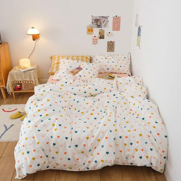 

heart pattern bedding sets twin  king size bed100%cotton duvet cover flat sheets/ftted sheet linen pillowcase