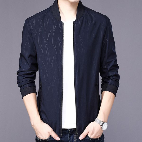 

2020 new men's coat autumn cool striped zipper business casual pocket baseball collar jacket, Black;brown