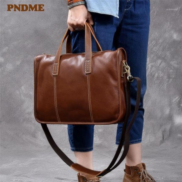 

simple retro genuine leather men's briefcase high-quality natural soft cowhide handbag business women work lapmessenger bag1
