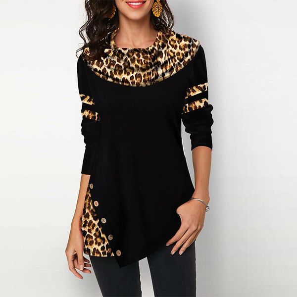 

women's leopard print blouses shirts casual plus size 2020 spring female tunic irregular button cotton womens and blouses, White