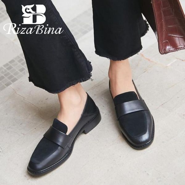 

rizabina new women flat shoes genuine leather simple fashion shoes women vacation daily footwear size 33-43, Black