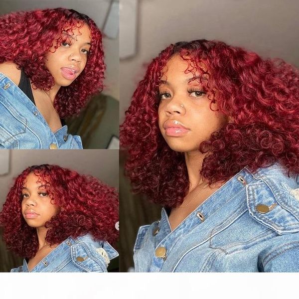 

ombre blonde short curly lace front human hair wigs with baby hair pre plucked remy brazilian 13*4 bob wigs bleached knots, Black