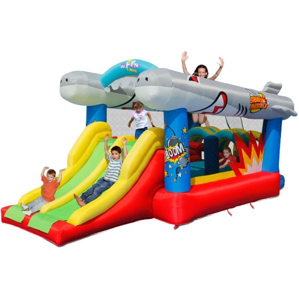 

inflatable flying fish jumping castle with basketball hoop ball pit children's outdoor play house large household toys bakyard playgrou