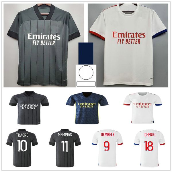 

2020 2021 memphis soccer jerseys aouar traore fekir dembele mendes cherki custom 20 21 maillot de foot 3rd home kids football shirt, Black;yellow