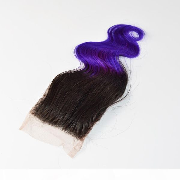 

brazilian body wave ombre lace closure, 1b purple part brazilian lace closure,4x4 omrbe lace closure, Black;brown