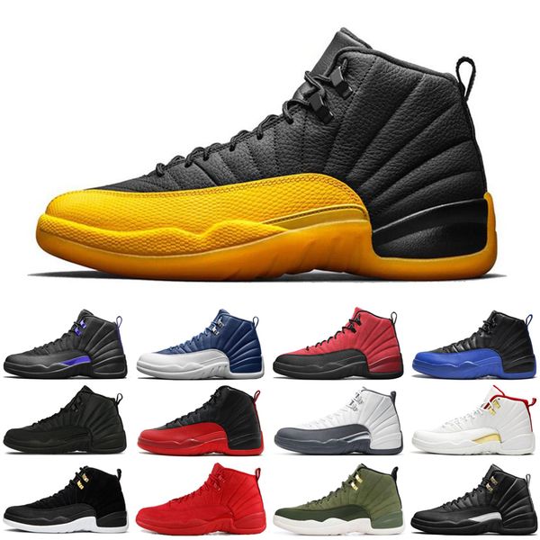 

university gold 12 12s men basketball shoes dark concord grey reverse flu game taxi athletics mens trainers sports sneakers size 7-13, White;red