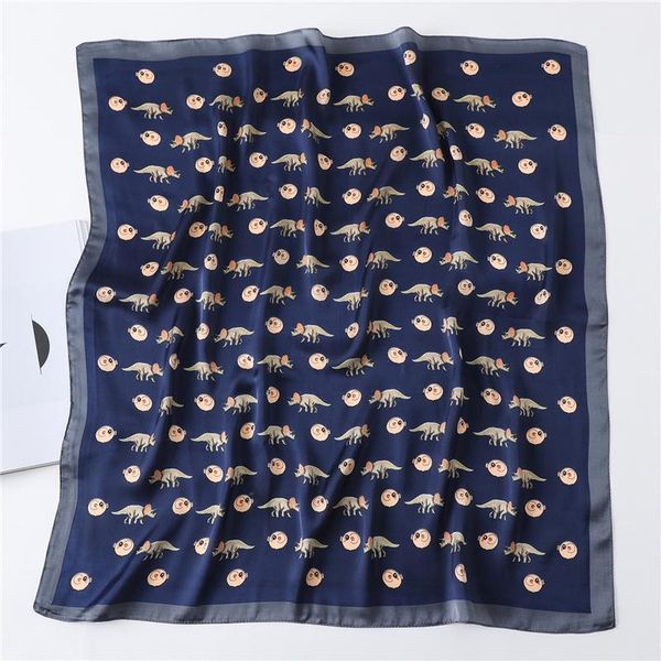 

динозавр узор шелк волос квадратный шарф женщины очки одруды бандана аксессуары оголовье женщина женский платкер шарф шарф wmtudt, Blue;gray