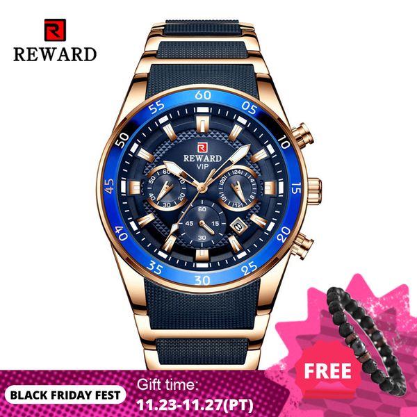 

reward brand mens часы люкс кварцевые синие часы полная сталь мужчины хронограф водонепроницаемый бизнес наручные часы relogio masculino 201, Slivery;brown