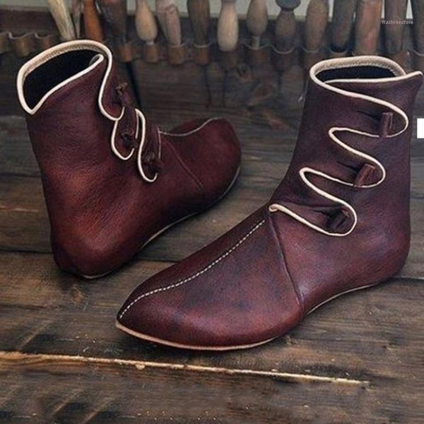 

boots womens leather flat heel round head ankle combat shoes woman western comfy low fashion mid-calf botas mujer1, Black