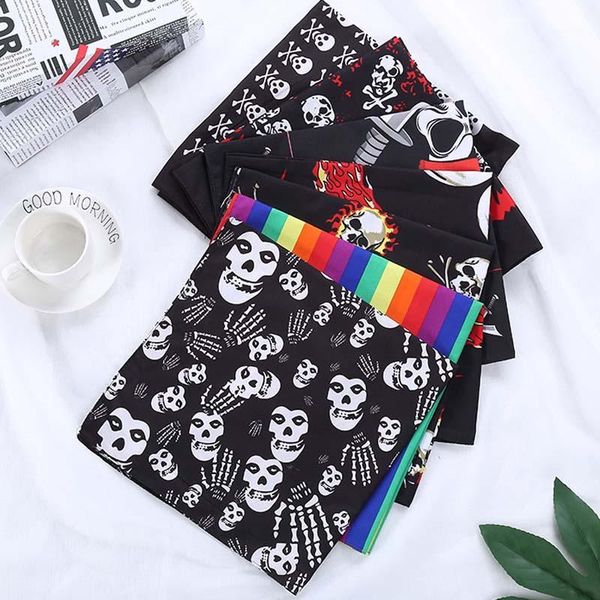

hip hop bandana skull pattern headscarf cotton headband printed square scarf handkerchief 50*50cm for women men children1, Black