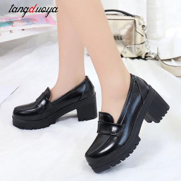 

dress shoes japanese high school student girly girl lolita cospaly jk uniform pu leather loafers casual, Black