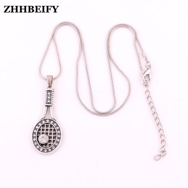 

pendant necklaces 5pcs sport fan player necklace zinc alloy crystal tennis racket sports jewelry, Silver