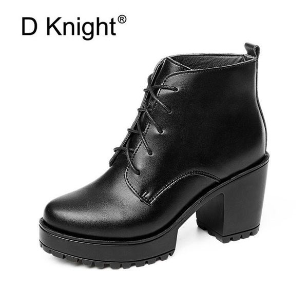 

boots 2021 genuine leather women lace up autumn winter fur ankle for platform heels shoes, Black