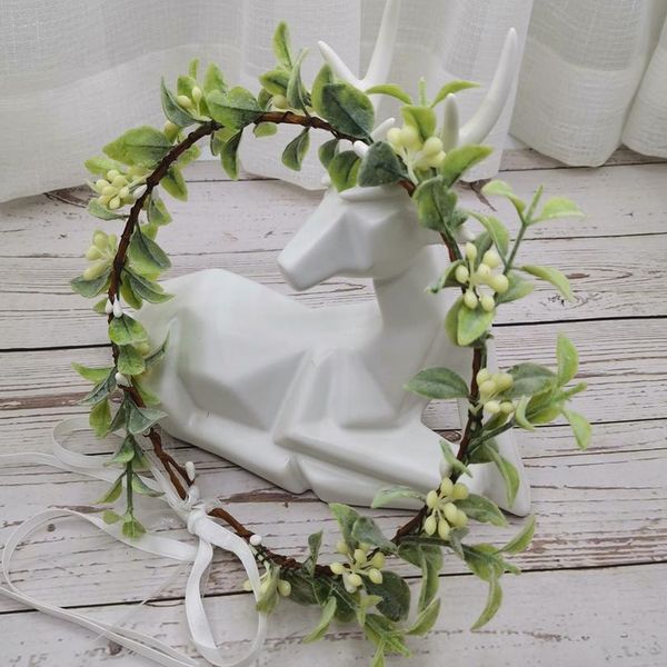

fruit green leaf wreath crown festival headband women hair accessories headdress bridal floral garland wedding floral qylmlo