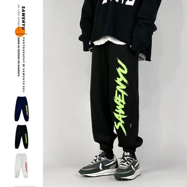 

pr men's warm thicken sports pants woman oversize fashion casual pants man korean streetwear printing harajuku, Black