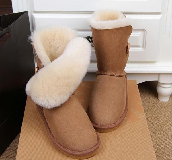 Hot vender pele de carneiro impermeável Ausg 58030 Botão botas mulheres curtas neve manter inicialização a quente as sapatas das mulheres botas de inverno US4-13 Tamanho