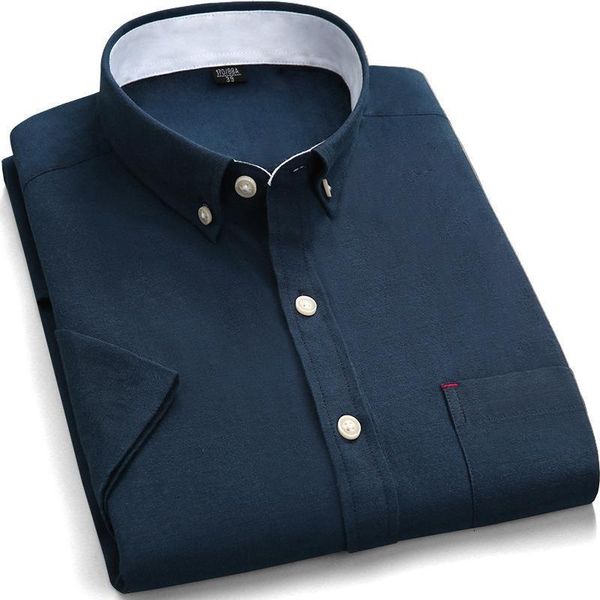 

blusas men's summer short sleeve oxford casual shirt men pocket regular button-down collar thick plus size shirts for men s-5xl, White;black