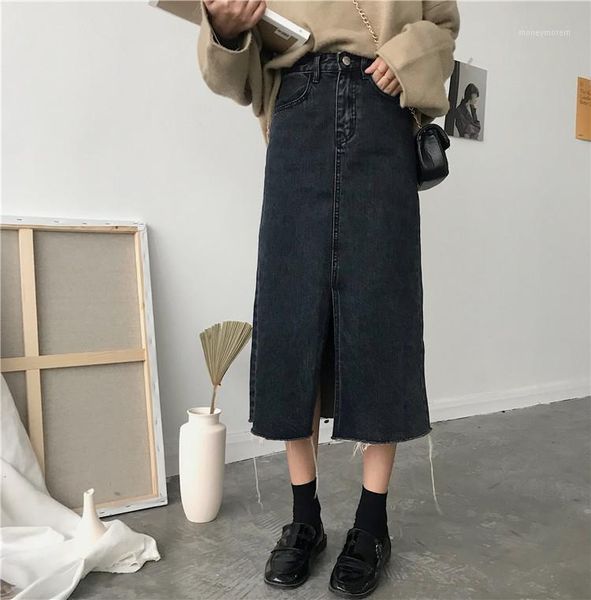 

skirts make firm offers ~ (has) four seasons can wear open fork denim skirts1, Black