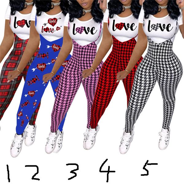 

2021 summer women clothes designer jumpsuits rompers bodysuits overalls suspender pants letter printed t-shirt set short sleeves h12203, White