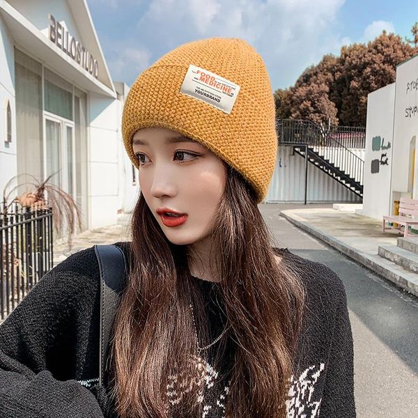 

beanie/skull caps solid color knitted winter hats women imitation angora fur hat thicken beanies for men plus velvet fleece cap, Blue;gray