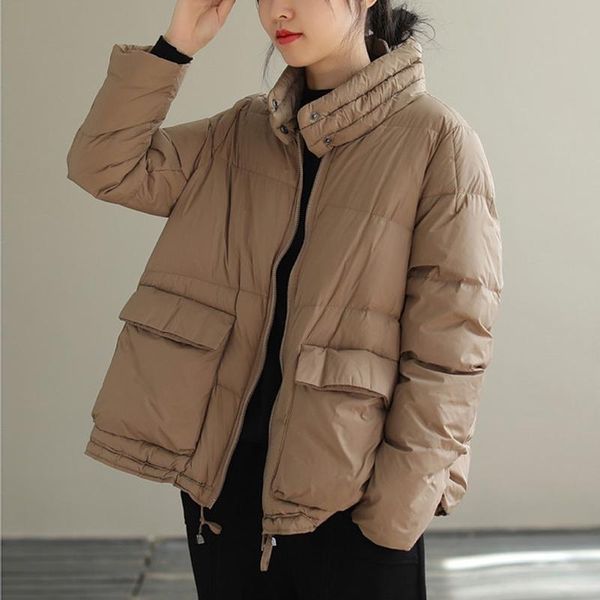 

sedutmo winter warm duck down jackets women casual oversize coat autumn pocket puffer jacket ed1427, Black