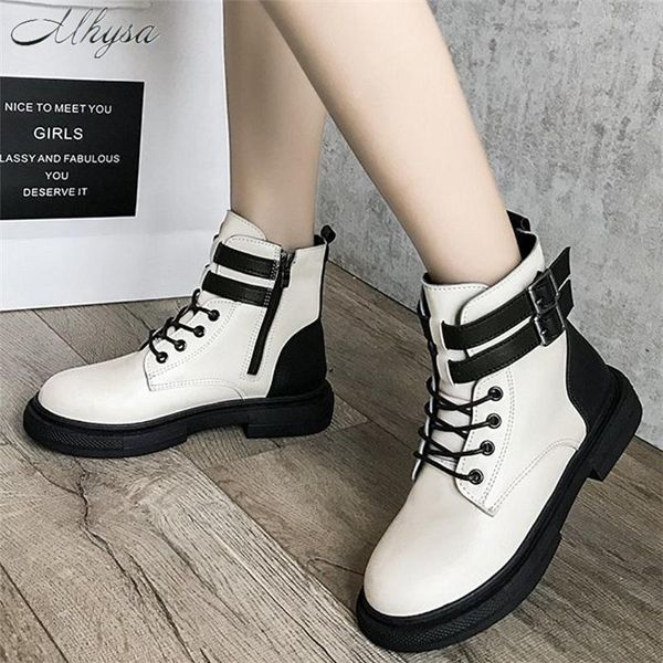 

boots fall/winter 2021 women's fashion color matching lace-up platform british casual motorcycle d1550, Black