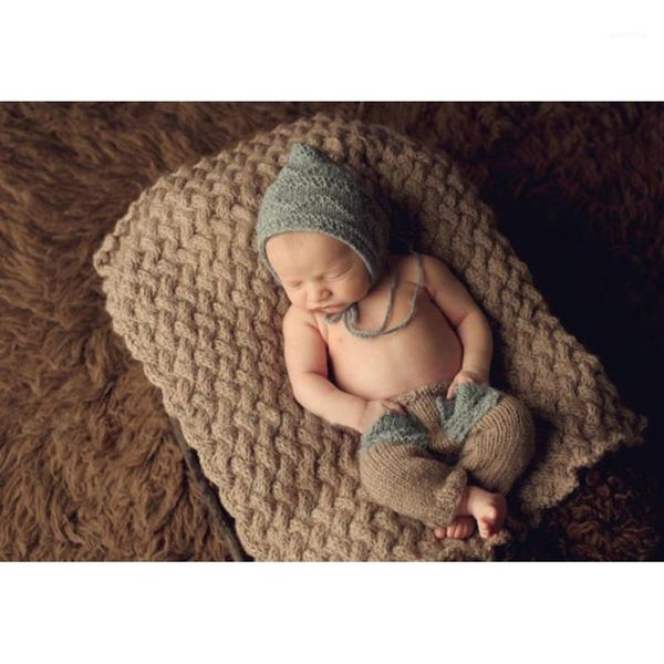 

baby newborn pgraphy clothes knitted p costumes hat+suspender pants overalls 2pcs set p props1, Yellow