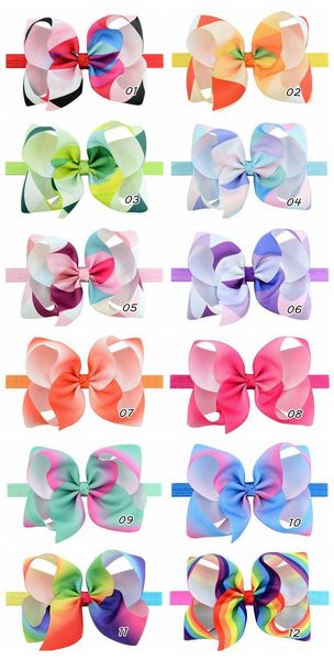 

12pcs/lot 6inch rainbow grosgrain colorful ribbon bow headband for kids boutique triangle arrow headwear hair accessories 786 q sqciwh